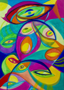 Akt v vesolju 9 - 50x70cm - Akril na platno - 2016